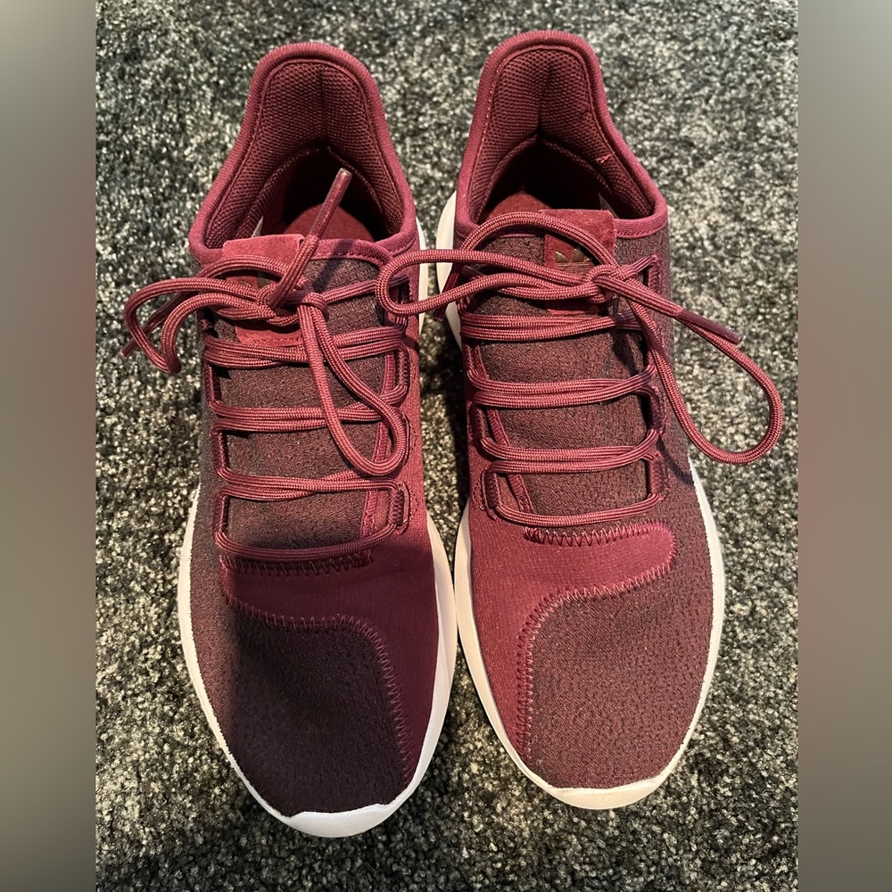 ADIDAS TUBULAR SHADOW SNEAKERS SIZE 8.5 BURGUNDY & WHITE